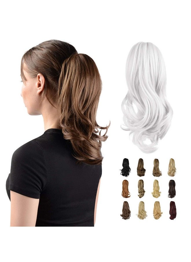 SOFEIYAN 13" Ponytail Extension Long Curly Ponytail Clip In Claw Hair Extension Natural Looking Synthetic Hairpiece For Women, Silver Grey  - Image 1