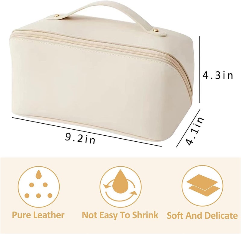 Nitevo Large Capacity Travel Cosmetic Bag Portable Makeup Bag Opens Flat for Easy Access Waterproof PU Leather Multifunctional Storage Makeup Bag for Woman 24 X 125 X 125 CM White - Image 4
