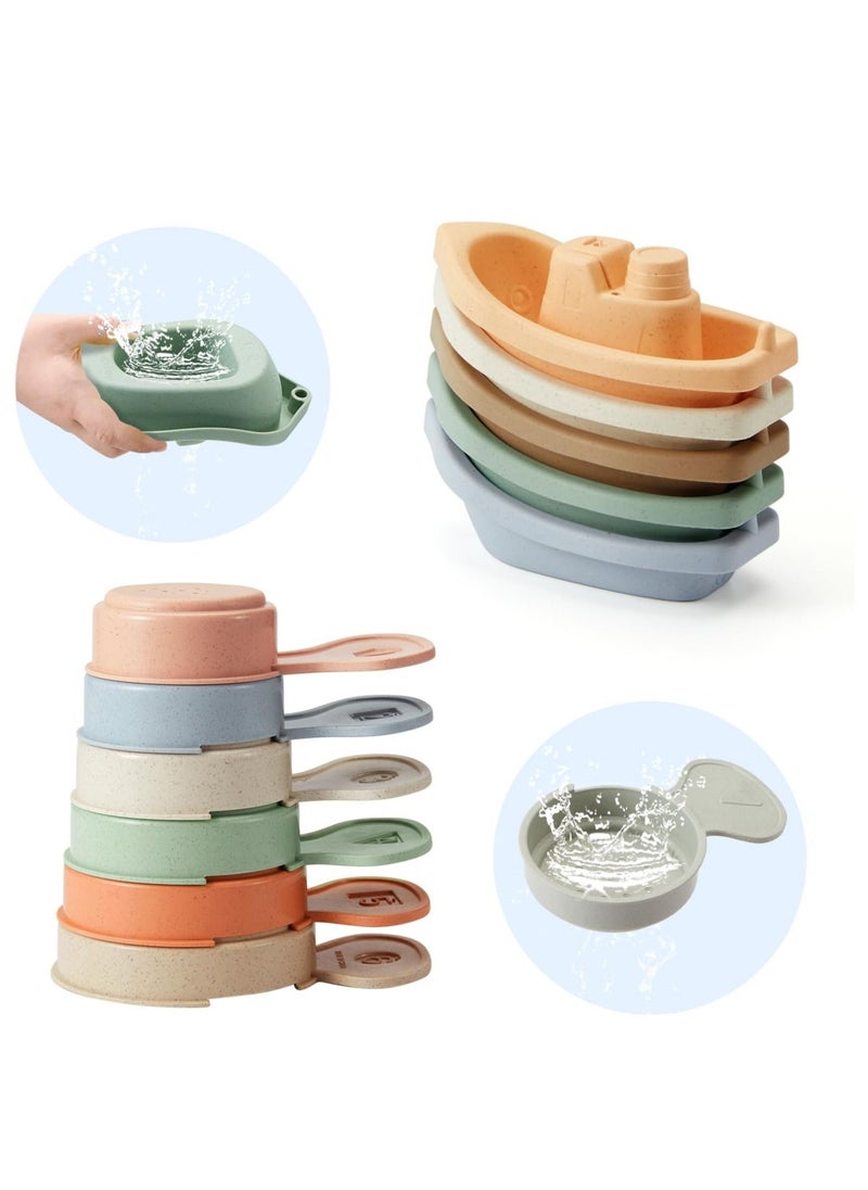 SYOSI - Bath Toys Floating Boats with Bathing Spoon, 11 PCS Bathtub Mold Free Bath Toy for Babies Water Table Toys Toddler Birthday Gift for Preschool Boys/Girls - Image 1