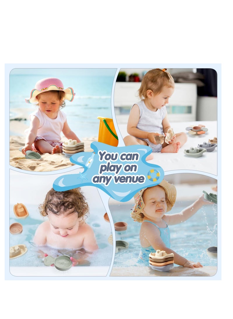 SYOSI - Bath Toys Floating Boats with Bathing Spoon, 11 PCS Bathtub Mold Free Bath Toy for Babies Water Table Toys Toddler Birthday Gift for Preschool Boys/Girls - Image 1