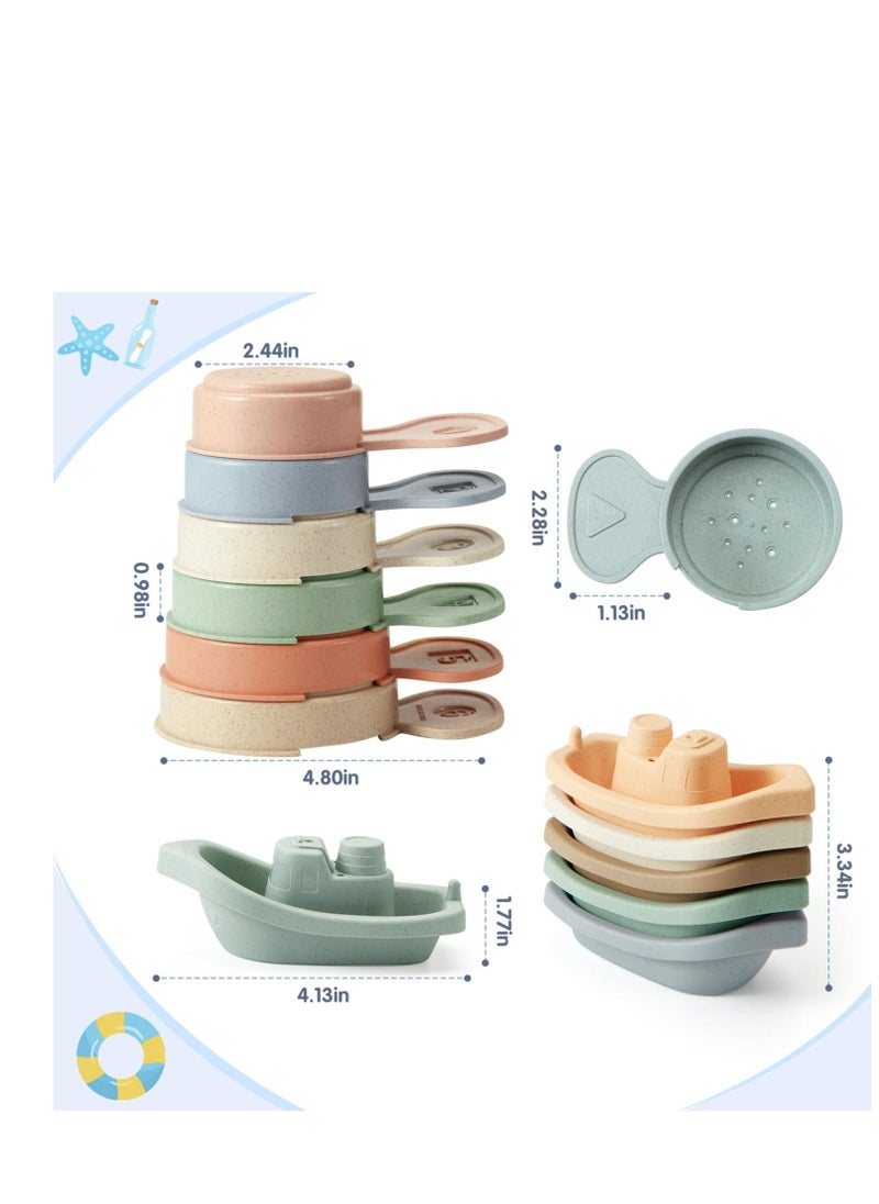 SYOSI - Bath Toys Floating Boats with Bathing Spoon, 11 PCS Bathtub Mold Free Bath Toy for Babies Water Table Toys Toddler Birthday Gift for Preschool Boys/Girls - Image 1