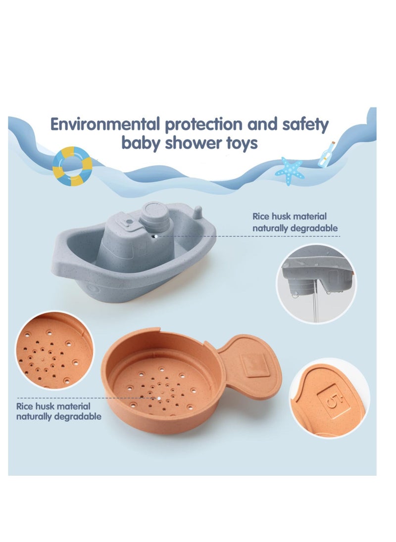 SYOSI - Bath Toys Floating Boats with Bathing Spoon, 11 PCS Bathtub Mold Free Bath Toy for Babies Water Table Toys Toddler Birthday Gift for Preschool Boys/Girls - Image 1