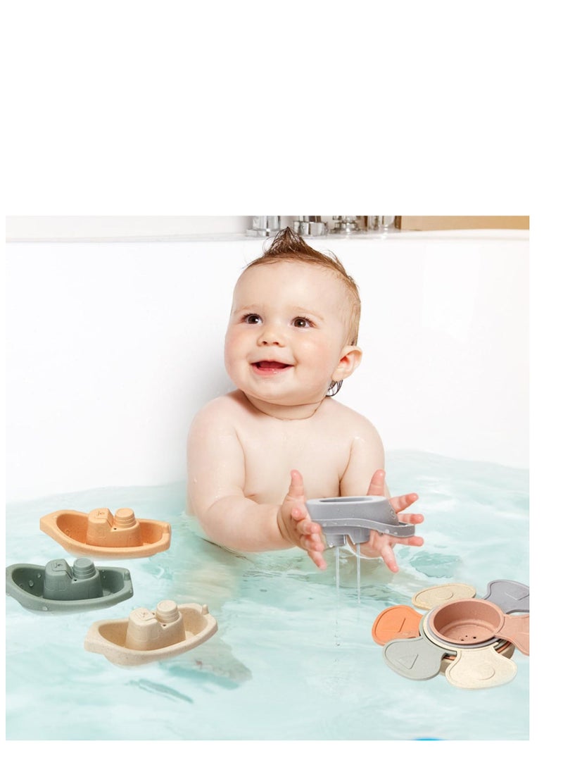 SYOSI - Bath Toys Floating Boats with Bathing Spoon, 11 PCS Bathtub Mold Free Bath Toy for Babies Water Table Toys Toddler Birthday Gift for Preschool Boys/Girls - Image 1