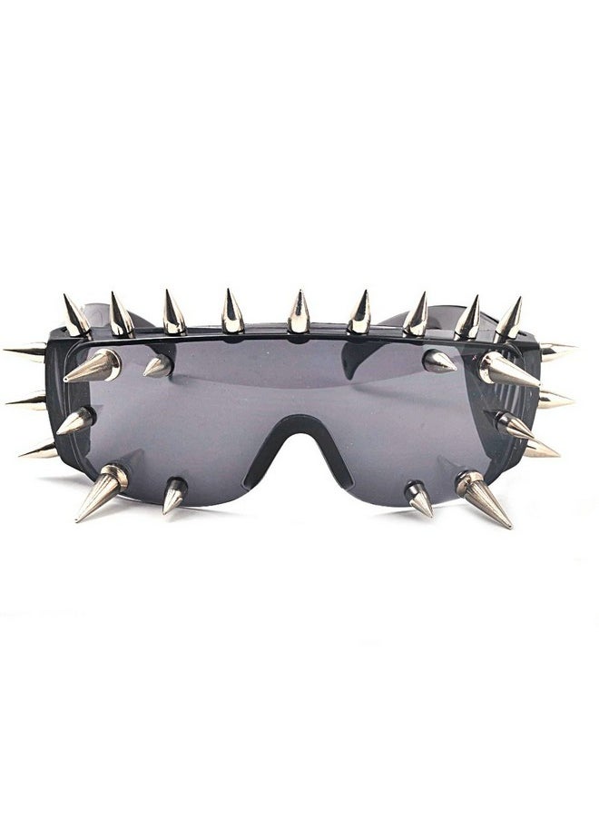 Mincl Punk Rocker Large Shield Spike Fashion Novelty Club Sunglasses (Black 72)  - Image 1