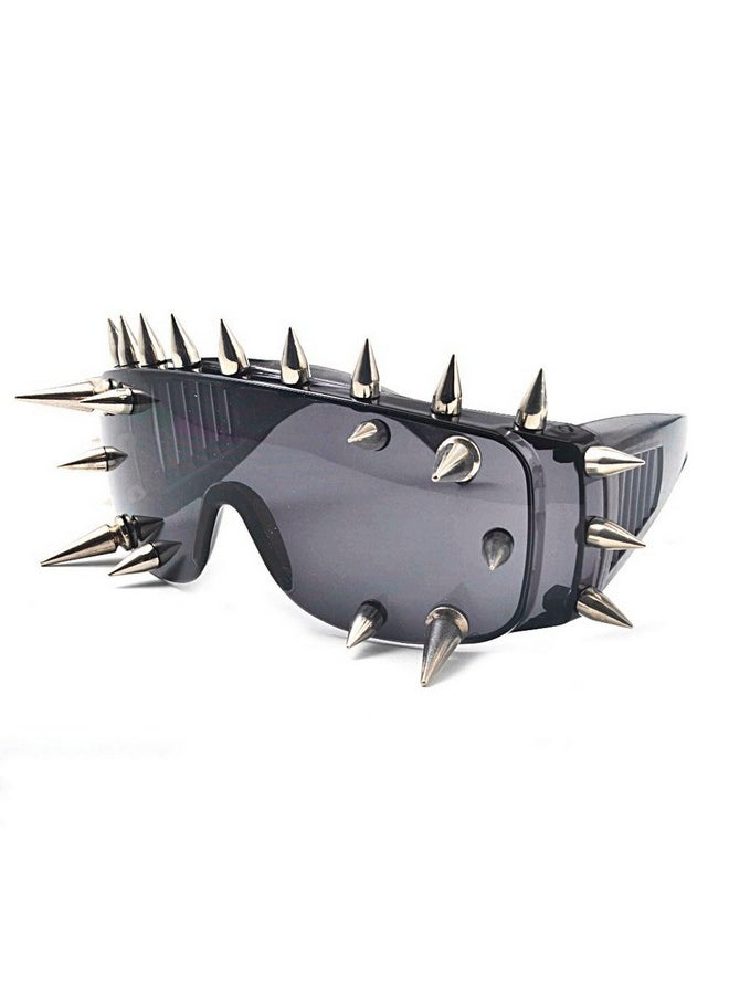 Mincl Punk Rocker Large Shield Spike Fashion Novelty Club Sunglasses (Black 72)  - Image 3