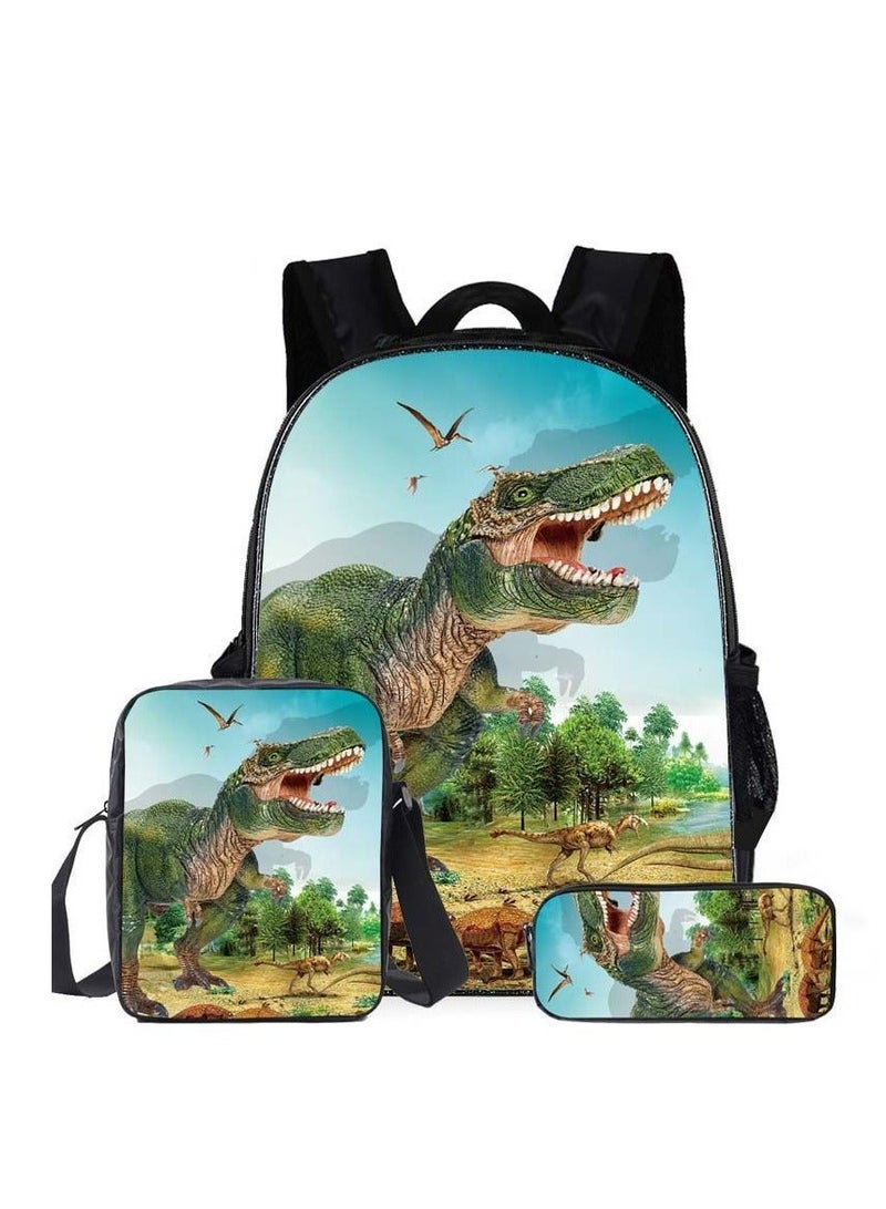 JURASSIC WORLD New Jurassic Park Dinosaur Three piece Set with Large Capacity Backpack, Student School Bag, Lunch Bag, Pen Bag - Image 1