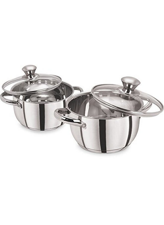 Pristine Pristine Tri Ply Induction Compatible Stainless Steel Sandwich Base Cookware/Casserole Set 16Cm & 18Cm, Capacity-1.7L & 2.25L (4Piece, Silver), 2.3 Quarts 