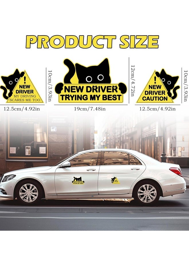 3PCS Cat Pattern Car Warning Magnets Funny New Driver Safety Sign - Image 2