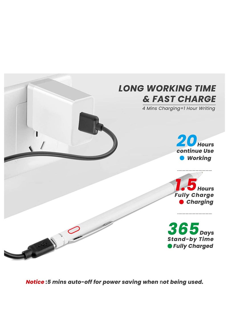 Active Stylus Pen for Touch Screens, Rechargeable Pencil Digital Stylus Pen Compatible with iPad and Most Tablet