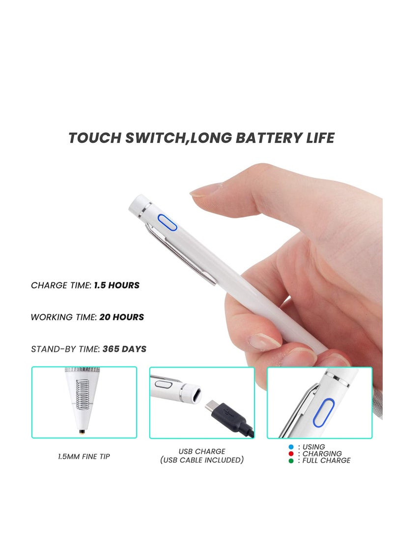 Active Stylus Pen for Touch Screens, Rechargeable Pencil Digital Stylus Pen Compatible with iPad and Most Tablet