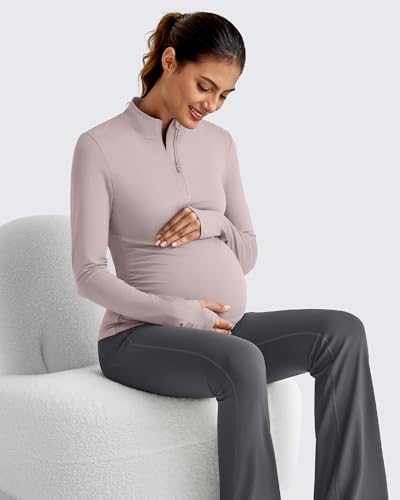 G4Free Maternity Sun Shirts Long Sleeve UV Pregnancy Workout Tops Thumb Hole Wicking Side Ruched Rash Guard for Athletic(Gray Lilac,XL) - Image 5
