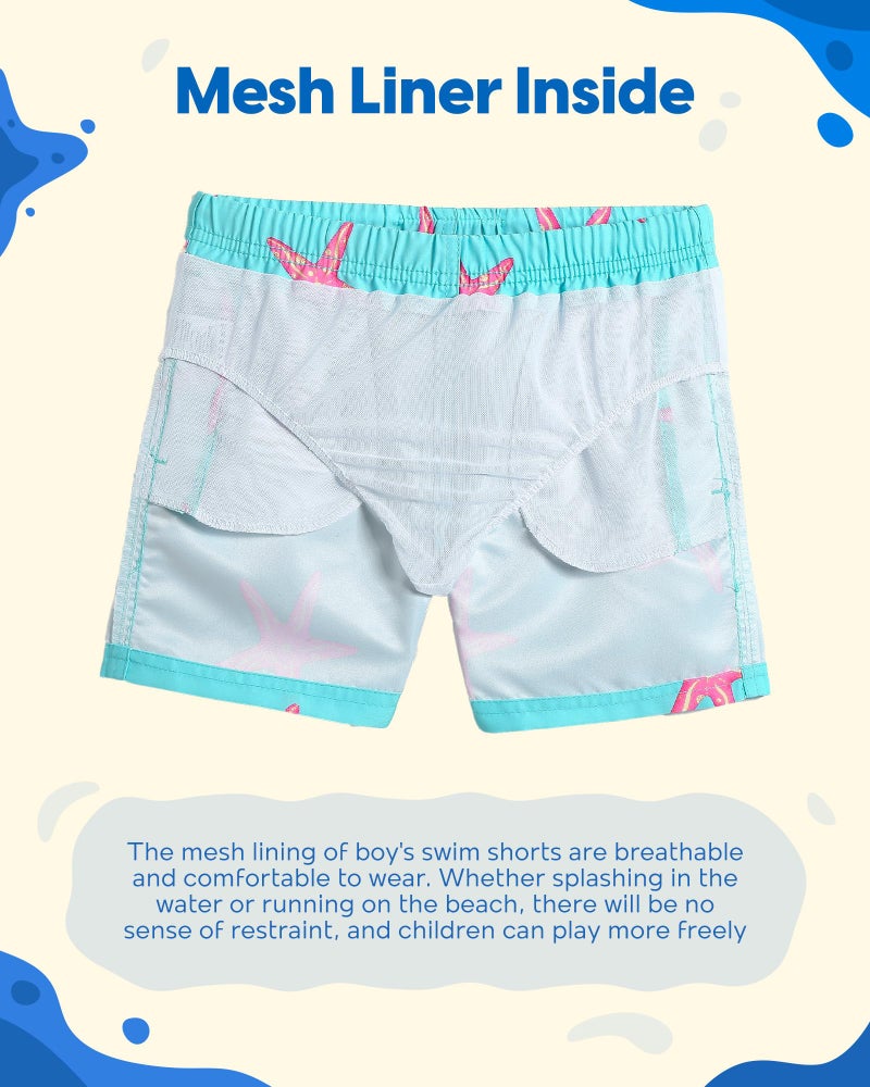maamgic Boys Swim Trunks Toddler Swim Shorts Little Boys Bathing Suit Swimsuit Toddler Boy Swimwear,Starfish-Lake Blue,2 T - Image 2