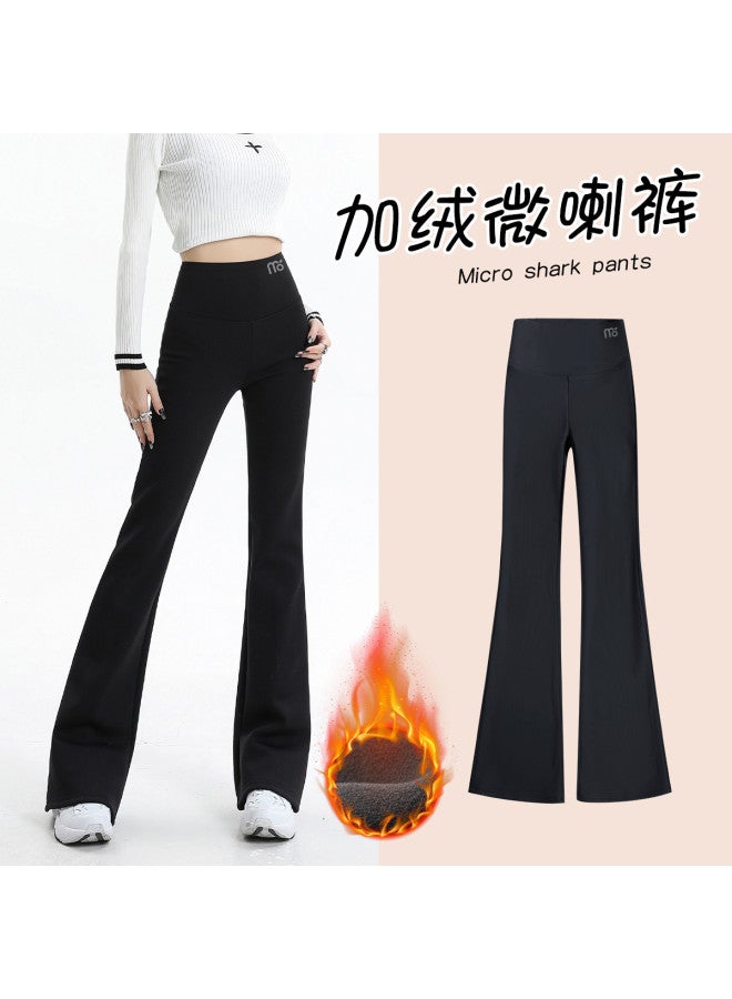 Modal High-Waist Shark Pants, Slim And Fashionable, Fleece-Lined, Wearable As Outerwear, Versatile, Slimming, Flare Pants, Casual Leggings, Women'S Trousers - Image 2