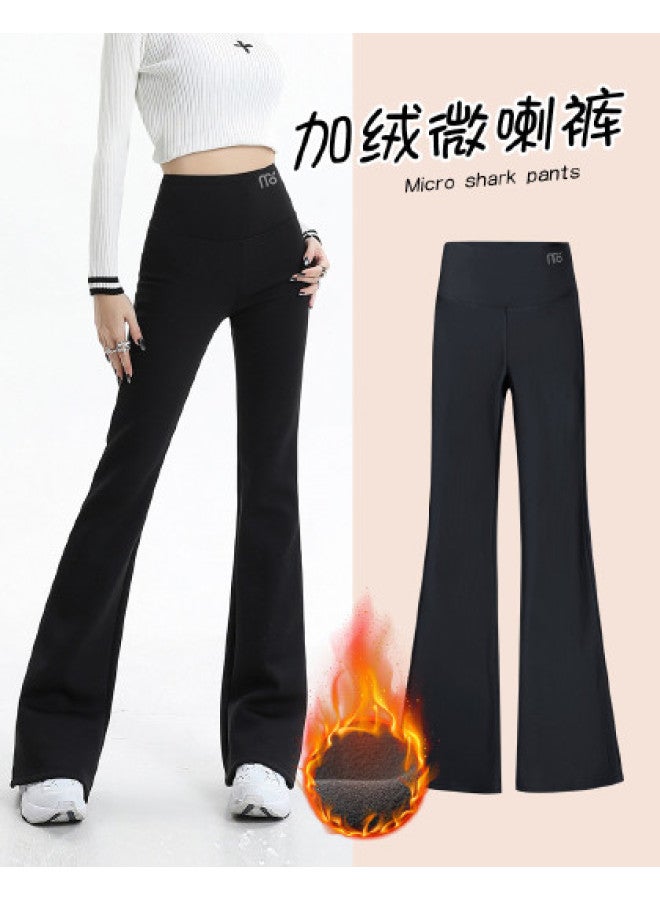 Modal High-Waist Shark Pants, Slim And Fashionable, Fleece-Lined, Wearable As Outerwear, Versatile, Slimming, Flare Pants, Casual Leggings, Women'S Trousers - Image 1