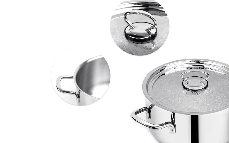 Pradeep وعاء طهي ثلاثي من الفولاذ المقاوم للصدأ من براديب مع غطاء بتصميم من الفولاذ المقاوم للصدأ (PROLINE)، 22 سم، 4.3 لتر (اشترِ وعاء الطهي الثلاثي (1140-22) واحصل على وعاء الفولاذ المقاوم للصدأ B-147) - Image 3