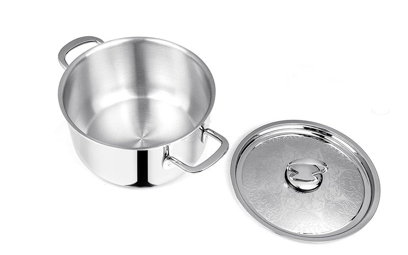 Pradeep وعاء طهي ثلاثي من الفولاذ المقاوم للصدأ من براديب مع غطاء بتصميم من الفولاذ المقاوم للصدأ (PROLINE)، 22 سم، 4.3 لتر (اشترِ وعاء الطهي الثلاثي (1140-22) واحصل على وعاء الفولاذ المقاوم للصدأ B-147) - Image 5