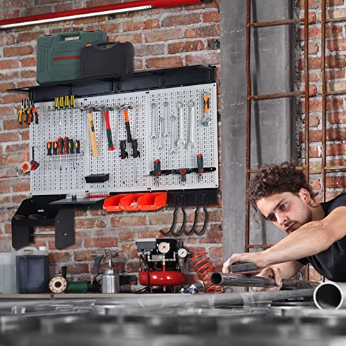 Ultrawall Peboard Storage Organizer, 48x36 inch Pegboard Wall Organizer, Metal Garage Peg Board with Toolboard, Utility Hooks, Overhead Shelf, 105pcs - Image 5