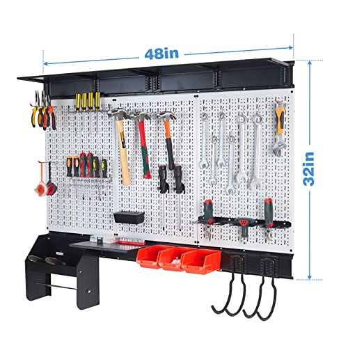 Ultrawall Peboard Storage Organizer, 48x36 inch Pegboard Wall Organizer, Metal Garage Peg Board with Toolboard, Utility Hooks, Overhead Shelf, 105pcs - Image 2