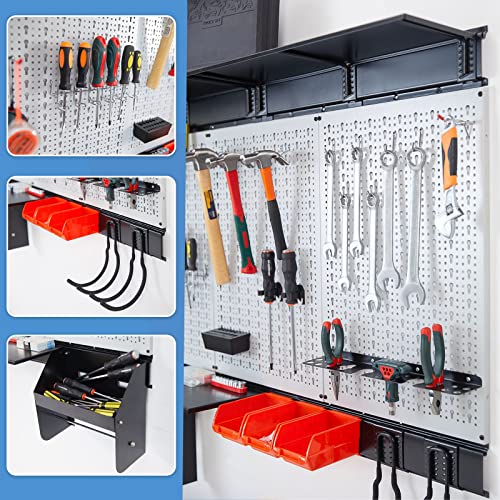 Ultrawall Peboard Storage Organizer, 48x36 inch Pegboard Wall Organizer, Metal Garage Peg Board with Toolboard, Utility Hooks, Overhead Shelf, 105pcs - Image 3