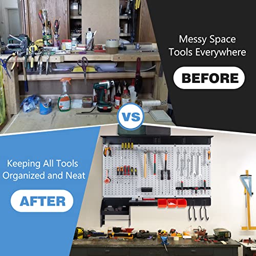 Ultrawall Peboard Storage Organizer, 48x36 inch Pegboard Wall Organizer, Metal Garage Peg Board with Toolboard, Utility Hooks, Overhead Shelf, 105pcs - Image 4