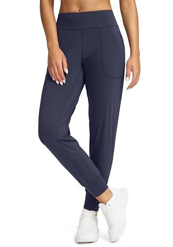 Soothfeel Women's Joggers with Zipper Pockets High Waisted Athletic Workout Yoga Pants Joggers for Women Navy Blue - Image 5