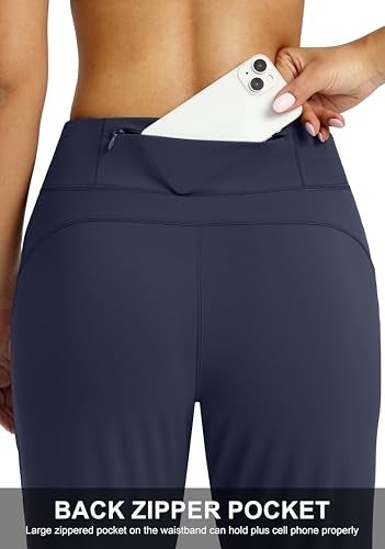 Soothfeel Women's Joggers with Zipper Pockets High Waisted Athletic Workout Yoga Pants Joggers for Women Navy Blue - Image 3