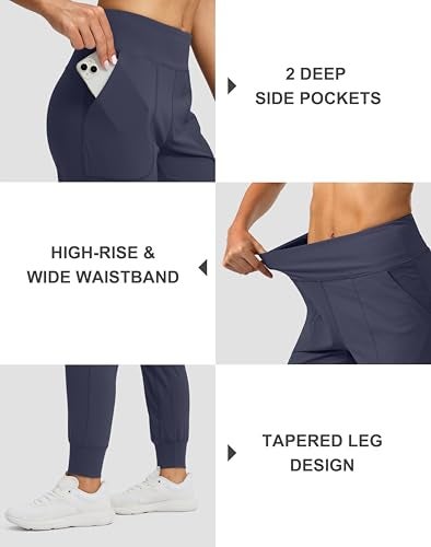 Soothfeel Women's Joggers with Zipper Pockets High Waisted Athletic Workout Yoga Pants Joggers for Women Navy Blue - Image 4