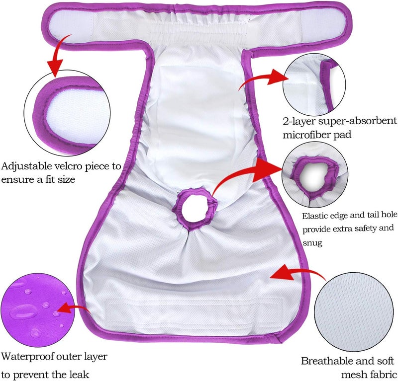 Teamoy 4pcs Washable Female Dog Diapers, Reusable Doggie Diaper Wraps for Female Dogs, Super-Absorbent and Comfortable, Medium - Image 4