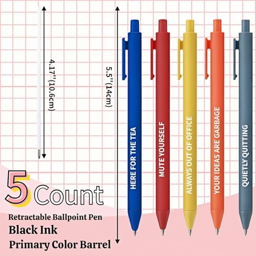 Jxueych Hilarious Office Humor Pens Set of 5 with Snarky Sayings - Mute Yourself, Always Out of Office & More | Perfect Gag Gift for Colleagues & Desk Decor - Image 2