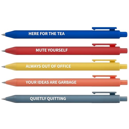 Jxueych Hilarious Office Humor Pens Set of 5 with Snarky Sayings - Mute Yourself, Always Out of Office & More | Perfect Gag Gift for Colleagues & Desk Decor - Image 1