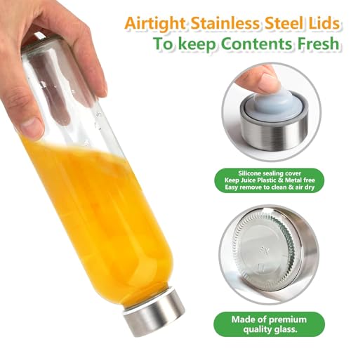 Zukro Glass Water Bottles with Lids 18 oz, 3 Pack Reusable Juice Bottles With Stainless Steel Airtight Cap for Juicing, Leak Proof Clear Drinking Jar Beverage storage container for Fridge, BPA Free - Image 4