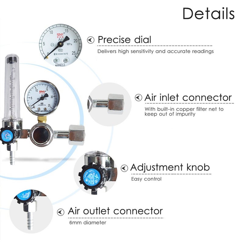 مقياس تدفق الأرجون مقاوم للتسرب G5/8'' 0-25 ميجاباسكال - منظم ضغط الغاز - مقاوم تدفق الأرجون - صمام تنظيم ضغط الأرجون - مخفض ضغط الأرجون - Image 5