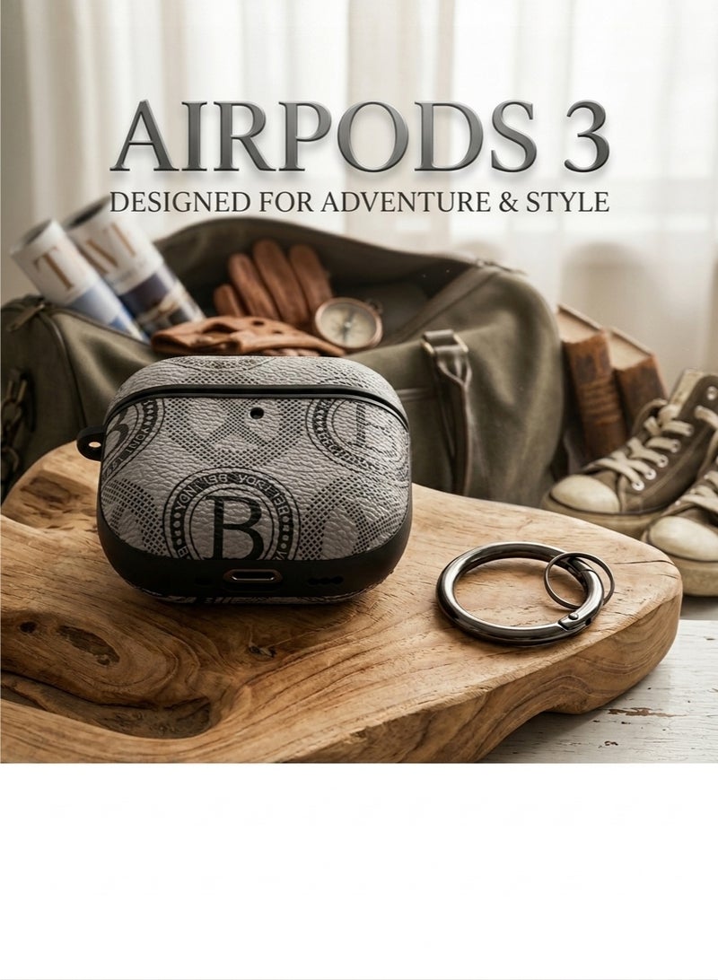 BX حافظة Airpods 3 - حافظة مونوغرام فاخرة عتيقة لـ AirPods 3 | غلاف واقي متين للمغامرات مع كارابينر - Image 1