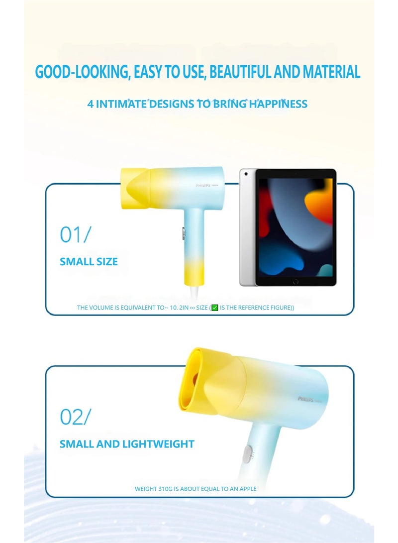 فيليبس Philips High-Power Negative Ion Hair Dryer BHD399 | Gradient Color Edition | 1800W Fast Drying | Constant Temperature Color Protection & Hair Friendly BLUE/YELLOW - Image 5