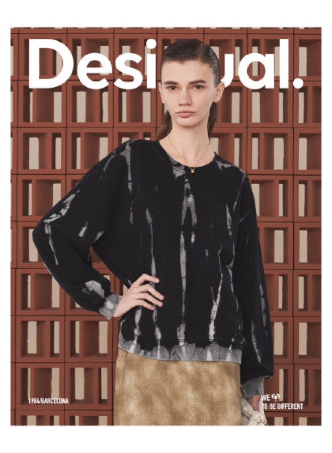 DESIGUAL [Spanish Fashion Luxury] Loose Tie-Dye Embroidered Women'S Round Neck Sweatshirt - Image 1