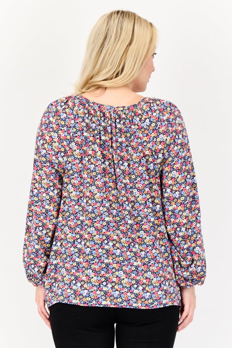 GAP Women V-neck Long Sleeve Floral Print Shirt, Multicolor - Image 4
