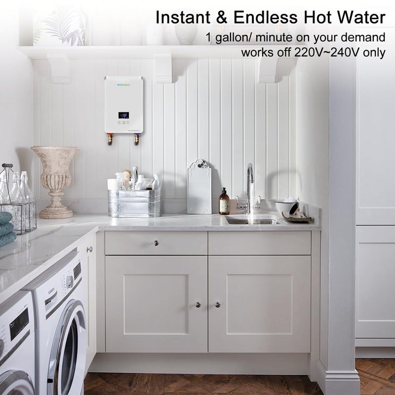 ECOTOUCH Tankless Water Heater 5.5kw 240V, ECOTOUCH Point-of-Use Digital Display,Electric Instant Hot Water Heater with Self-modulating,Overheating Protection,White  - Image 3