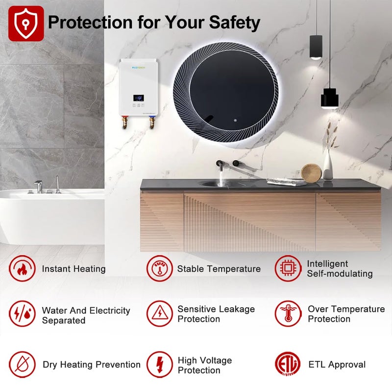 ECOTOUCH Tankless Water Heater 5.5kw 240V, ECOTOUCH Point-of-Use Digital Display,Electric Instant Hot Water Heater with Self-modulating,Overheating Protection,White  - Image 2