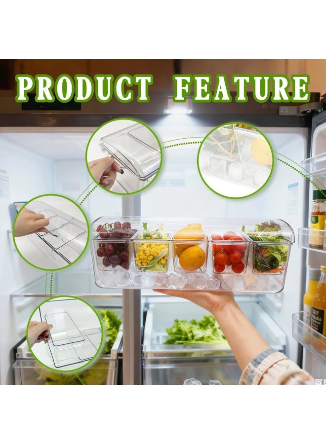 Pesilo Ice Chilled Condiment Server, 5 Removable Compartments Condiment Containers with Lids Drain Plug, Clear Garnish Tray Serving Platter Holder for Caddy Fruit Snack Sauce Taco Salad Bar Supplies - Image 3