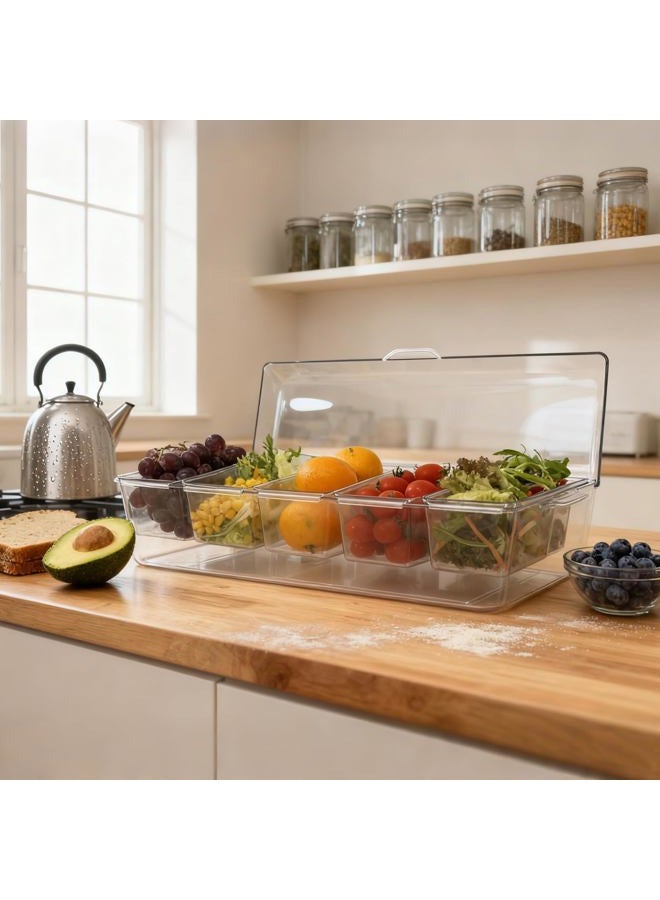 Pesilo Ice Chilled Condiment Server, 5 Removable Compartments Condiment Containers with Lids Drain Plug, Clear Garnish Tray Serving Platter Holder for Caddy Fruit Snack Sauce Taco Salad Bar Supplies - Image 5