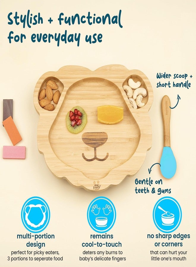 StarKiddo ® Leo King Bamboo Suction Plates for Baby and Toddler | 3 Sections | Weaning Spoon | Non-Toxic | Super Strong Suction | Cool to The Touch | Ideal for Baby-Led Weaning (Blue) - Image 4