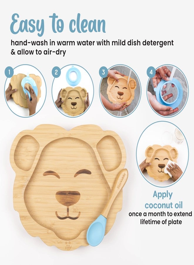 StarKiddo ® Leo King Bamboo Suction Plates for Baby and Toddler | 3 Sections | Weaning Spoon | Non-Toxic | Super Strong Suction | Cool to The Touch | Ideal for Baby-Led Weaning (Blue) - Image 5