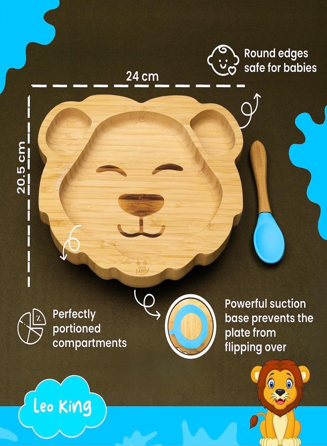 StarKiddo ® Leo King Bamboo Suction Plates for Baby and Toddler | 3 Sections | Weaning Spoon | Non-Toxic | Super Strong Suction | Cool to The Touch | Ideal for Baby-Led Weaning (Blue) - Image 2