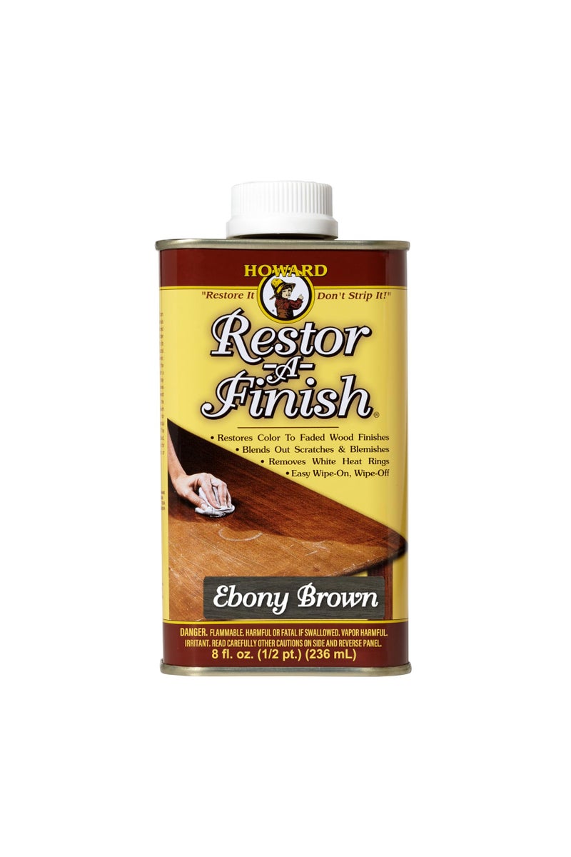 HOWARD - Restor-A-Finish: Restore Your Ebony Wood Finishes Repair Scratches, Eliminate Stains, White Heat or Water Rings and More. Safe on Furniture, Trim, and All Finished Wood. Size: 8 Fl oz - Image 1