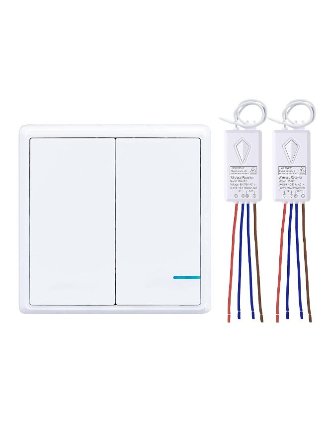 Thinkbee Wireless Light Switch and Receiver Kit, Outdoor 1969ft Indoor 130ft, No Wiring, No WiFi, Remote Control for Led Light Wireless Wall Switch, IP66 Waterproof (2 Gang and 2 Receivers Kit) - Image 1