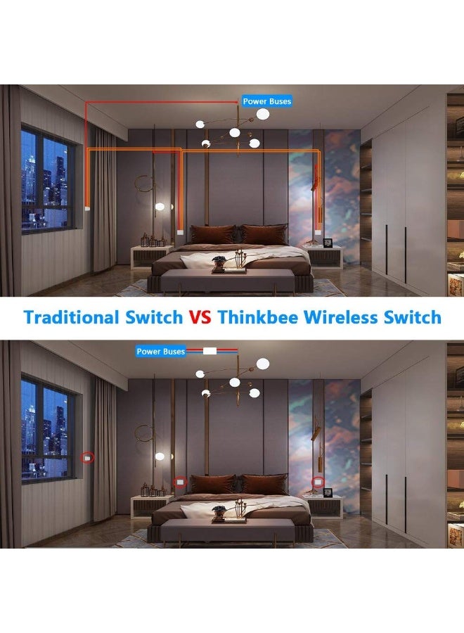 Thinkbee Wireless Light Switch and Receiver Kit, Outdoor 1969ft Indoor 130ft, No Wiring, No WiFi, Remote Control for Led Light Wireless Wall Switch, IP66 Waterproof (2 Gang and 2 Receivers Kit) - Image 2