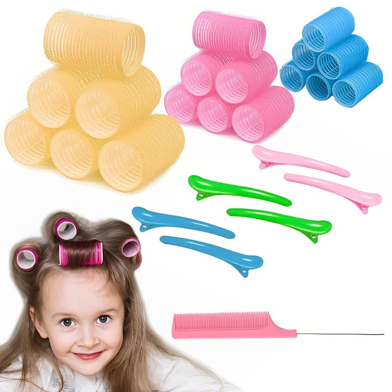 Plenteous Heatless Hair Curler Roller Kit For All Hair Types 3 Sizes Self Grip Magic Hair Roller Clips for 6 Long size rollers 6 Medium size rollers and 6 Short rollers Hair with 6 Bang Clips 1 Stainless Steel Hair Comb - Image 1