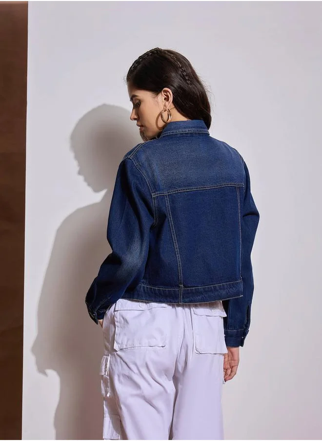 SASSAFRAS Denim Heart Pockets Crop Jacket by Styli