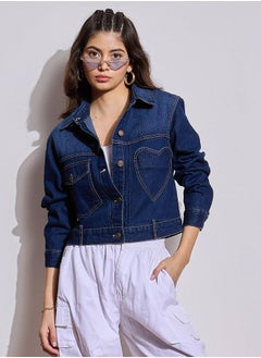 SASSAFRAS Denim Heart Pockets Crop Jacket by Styli  - Image 1