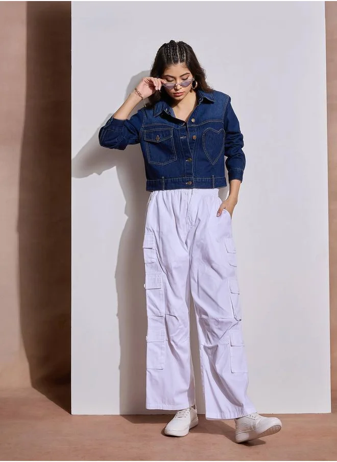 ساسافراس Denim Heart Pockets Crop Jacket